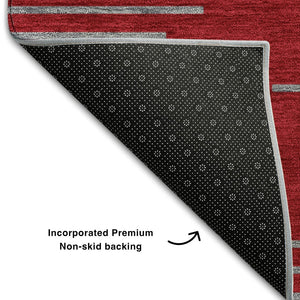 HomeRoots 5' X 8' Red and Gray Geometric Area Rug - Durable, Washable, UV-Protected for Modern Homes 679854