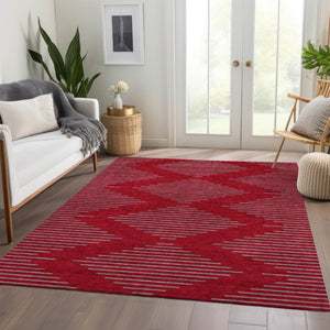 HomeRoots 5' X 8' Red and Gray Geometric Area Rug - Durable, Washable, UV-Protected for Modern Homes 679854