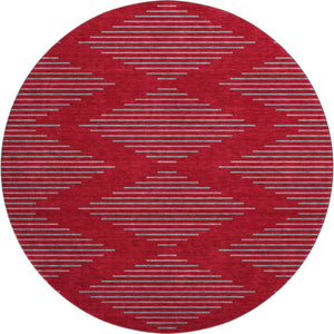 HomeRoots 8' Red and Gray Geometric Round Rug - Washable, UV Protected, Stain Resistant for Busy Homes 679855