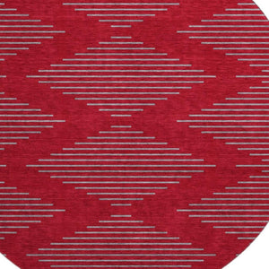HomeRoots 8' Red and Gray Geometric Round Rug - Washable, UV Protected, Stain Resistant for Busy Homes 679855