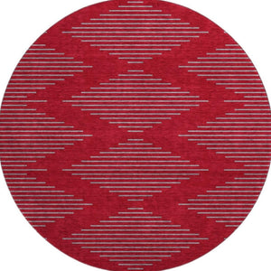 HomeRoots 8' Red and Gray Geometric Round Rug - Washable, UV Protected, Stain Resistant for Busy Homes 679855