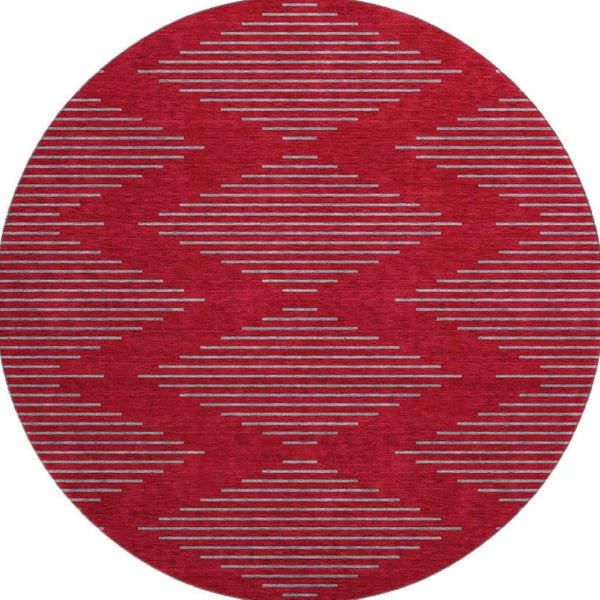 HomeRoots 8' Red and Gray Geometric Round Rug - Washable, UV Protected, Stain Resistant for Busy Homes 679855