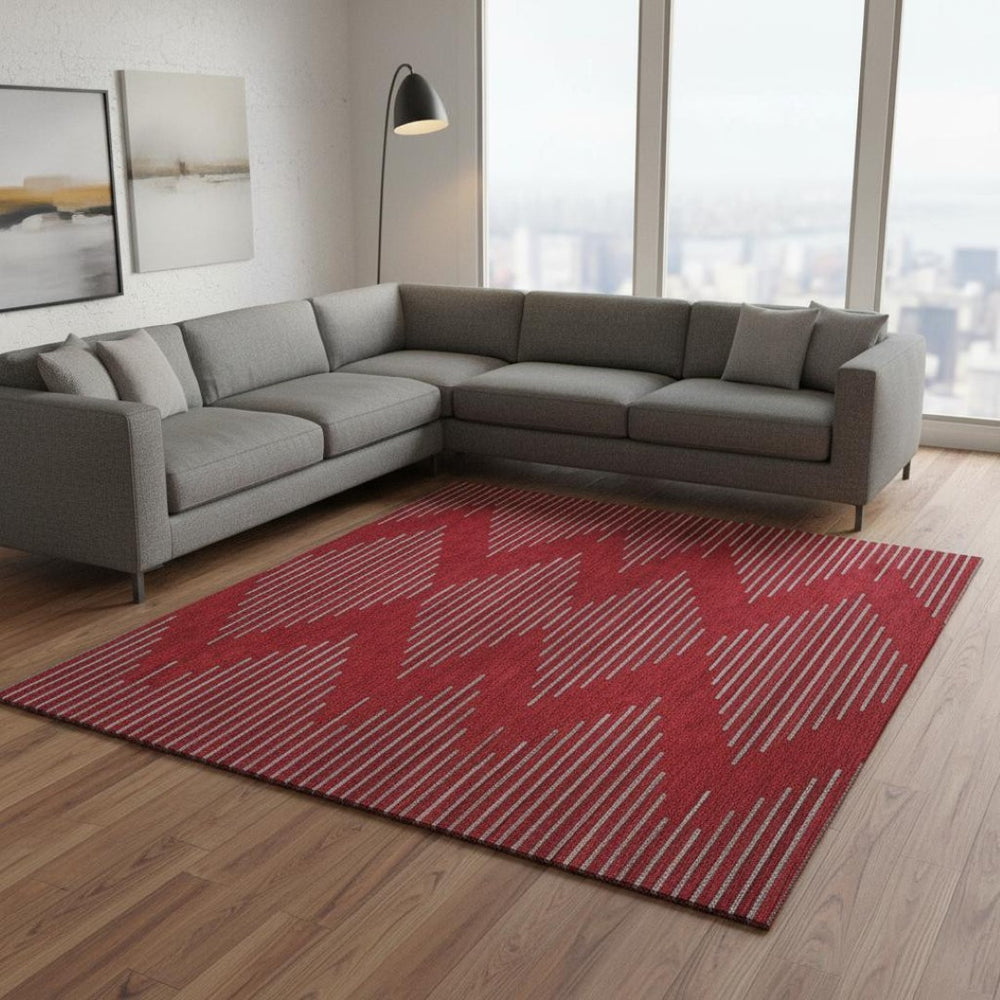 HomeRoots 8' X 10' Washable Red and Gray Geometric Area Rug with UV Protection for Homes with Kids & Pets 679856