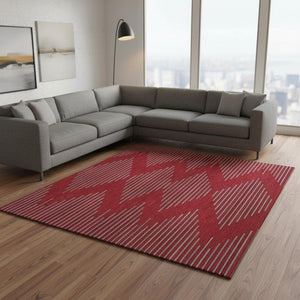 HomeRoots 8' X 10' Washable Red and Gray Geometric Area Rug with UV Protection for Homes with Kids & Pets 679856
