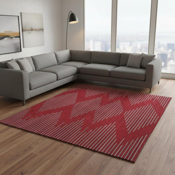HomeRoots 8' X 10' Washable Red and Gray Geometric Area Rug with UV Protection for Homes with Kids & Pets 679856
