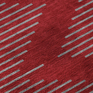 HomeRoots 8' X 10' Washable Red and Gray Geometric Area Rug with UV Protection for Homes with Kids & Pets 679856