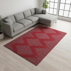 HomeRoots 9' X 12' Red and Gray Geometric Area Rug – Washable, UV-Protected, Non-Slip for High-Traffic Spaces 679857