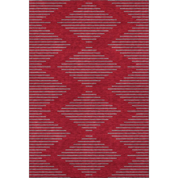HomeRoots 9' X 12' Red and Gray Geometric Area Rug – Washable, UV-Protected, Non-Slip for High-Traffic Spaces 679857