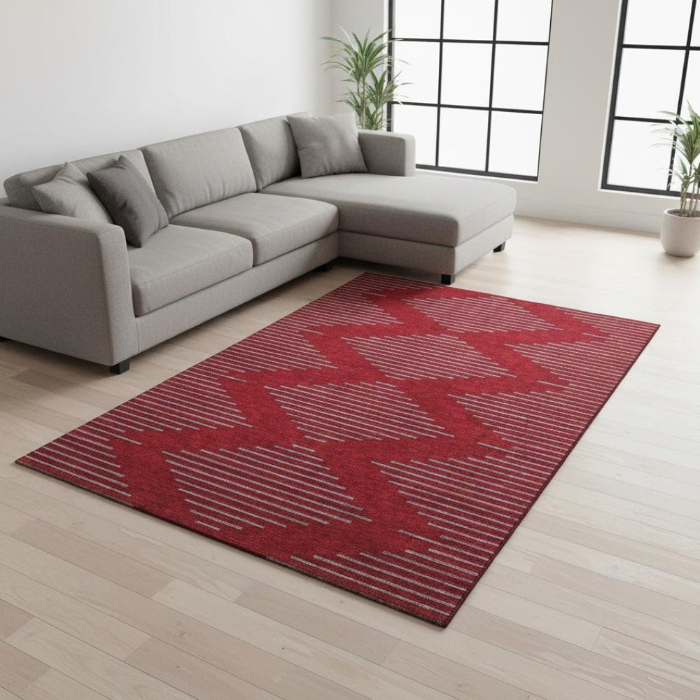 HomeRoots 10' X 14' Red and Gray Geometric Area Rug – Washable, UV-Protected, Stylish & Durable for Busy Homes 679858