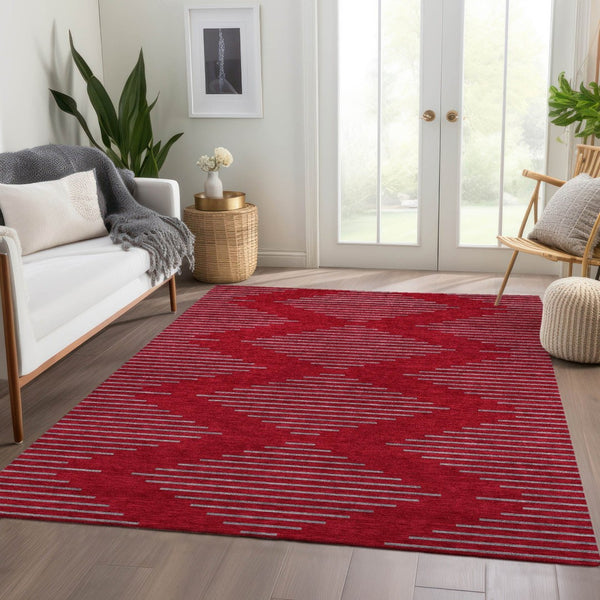 HomeRoots 10' X 14' Red and Gray Geometric Area Rug – Washable, UV-Protected, Stylish & Durable for Busy Homes 679858