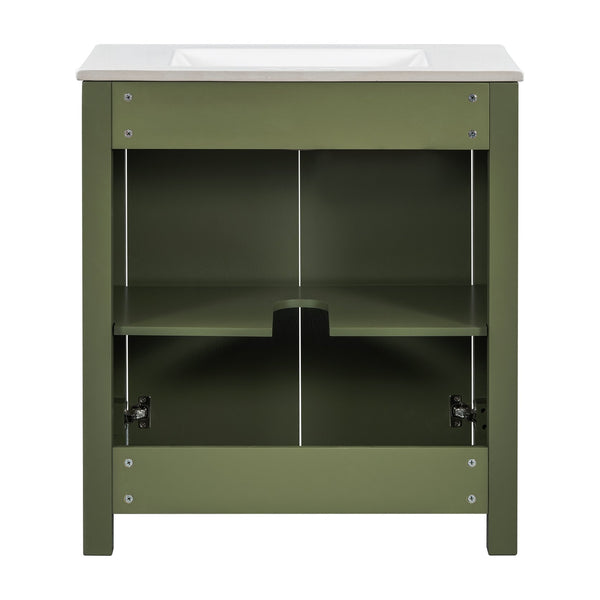 English Elm 30'' 30'' Farmhouse Bathroom Vanity Olive Green with Ceramic Sink, Adjustable Shelves, Soft-Close Doors, Rustic Wood Frame N729P290712F