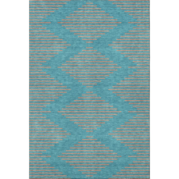 HomeRoots 5' X 8' Teal and Peach Geometric Area Rug - Washable, UV Protected, Durable & Stylish for Any Room 679860