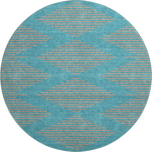 HomeRoots 8' Teal and Peach Geometric Round Rug - Washable, UV Protected, Soft & Durable for High-Traffic Areas 679861