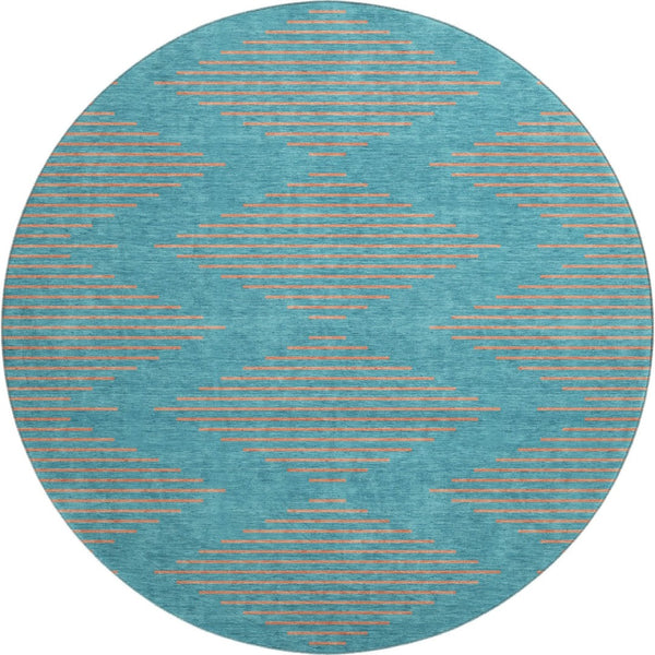 HomeRoots 8' Teal and Peach Geometric Round Rug - Washable, UV Protected, Soft & Durable for High-Traffic Areas 679861