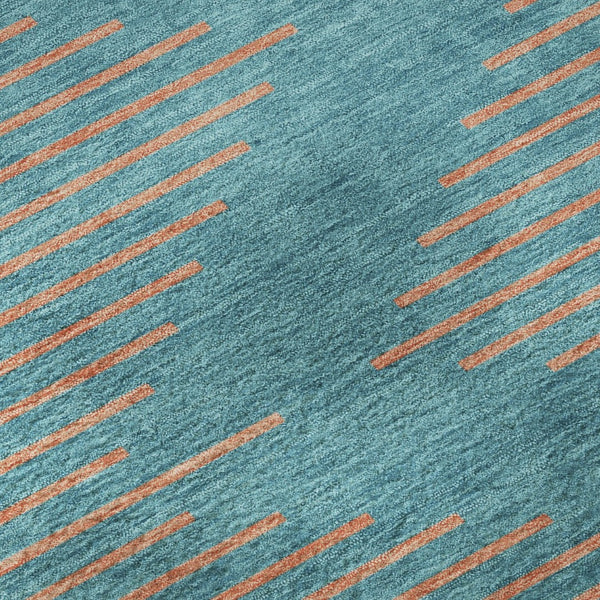 HomeRoots 8' Teal and Peach Geometric Round Rug - Washable, UV Protected, Soft & Durable for High-Traffic Areas 679861
