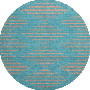 HomeRoots 8' Teal and Peach Geometric Round Rug - Washable, UV Protected, Soft & Durable for High-Traffic Areas 679861
