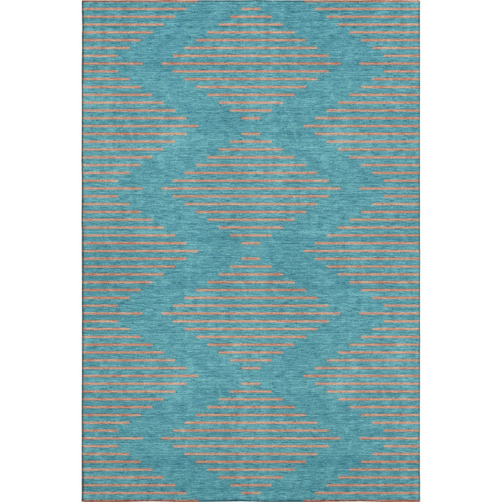 HomeRoots 9' X 12' Teal & Peach Geometric Area Rug - Washable, UV-Protected, Soft, Durable & Stain Resistant 679863