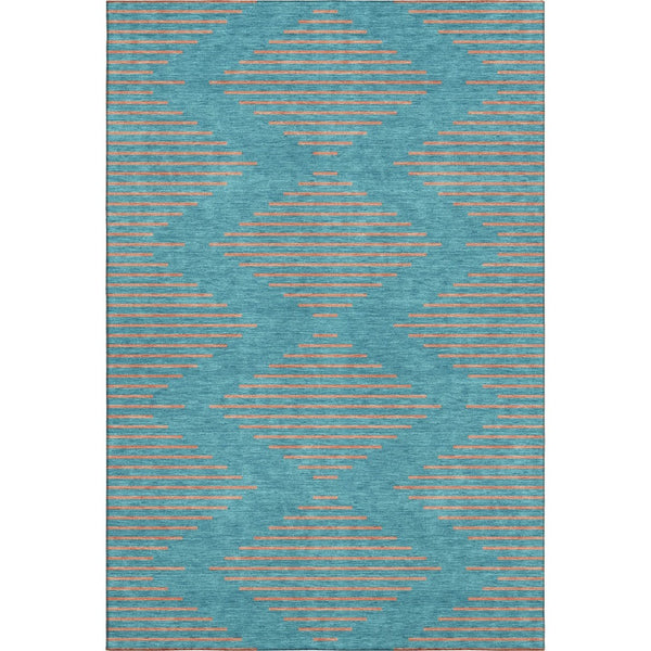 HomeRoots 9' X 12' Teal & Peach Geometric Area Rug - Washable, UV-Protected, Soft, Durable & Stain Resistant 679863