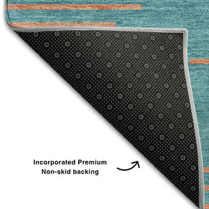HomeRoots 9' X 12' Teal & Peach Geometric Area Rug - Washable, UV-Protected, Soft, Durable & Stain Resistant 679863