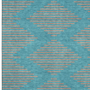 HomeRoots 9' X 12' Teal & Peach Geometric Area Rug - Washable, UV-Protected, Soft, Durable & Stain Resistant 679863