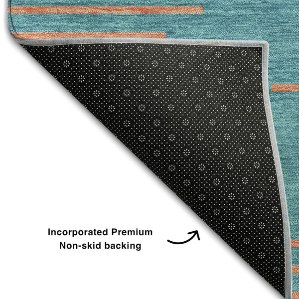 HomeRoots 10' X 14' Teal & Peach Geometric Area Rug - Durable, Washable, UV Protected for Busy Homes! 679864