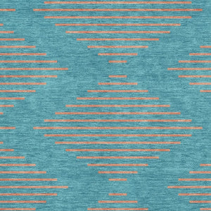 HomeRoots 10' X 14' Teal & Peach Geometric Area Rug - Durable, Washable, UV Protected for Busy Homes! 679864