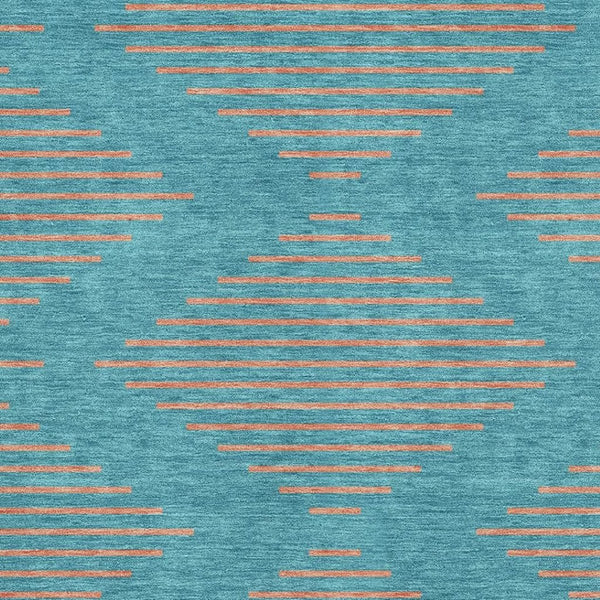 HomeRoots 10' X 14' Teal & Peach Geometric Area Rug - Durable, Washable, UV Protected for Busy Homes! 679864
