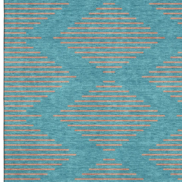 HomeRoots 10' X 14' Teal & Peach Geometric Area Rug - Durable, Washable, UV Protected for Busy Homes! 679864