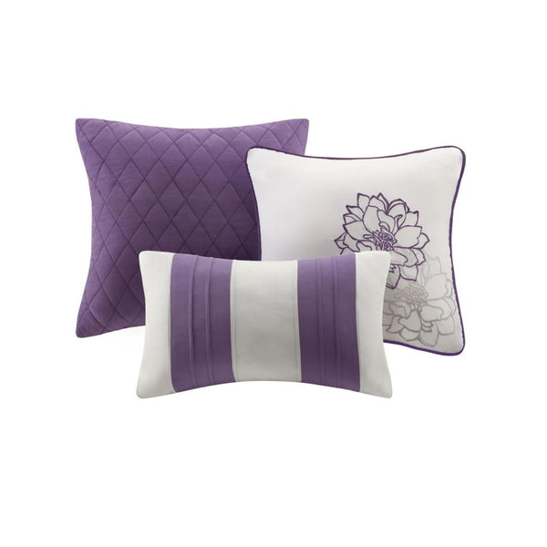 HomeRoots Set of Seven Elegant Purple and White Floral King Bedding Set with Ring Stitch Comforter & Shams 679868