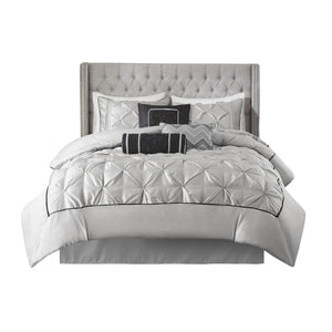 HomeRoots Set of Seven Gray Comforter and Sham Collection - Mid-Century Modern, Soft Polyester Bedding Set 679869