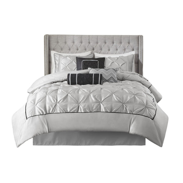 HomeRoots Set of Seven Gray Comforter and Sham Collection - Mid-Century Modern, Soft Polyester Bedding Set 679869