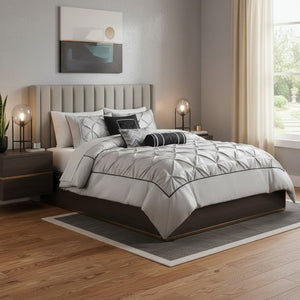 HomeRoots Set of Seven Gray Comforter and Sham Collection - Mid-Century Modern, Soft Polyester Bedding Set 679869