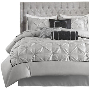 HomeRoots Set of Seven Gray Comforter and Sham Collection - Mid-Century Modern, Soft Polyester Bedding Set 679869