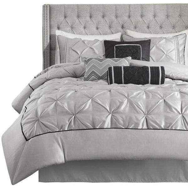 HomeRoots Set of Seven Gray Comforter and Sham Collection - Mid-Century Modern, Soft Polyester Bedding Set 679869