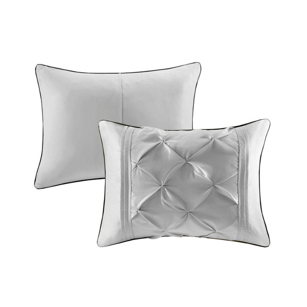 HomeRoots Set of Seven Gray Comforter and Sham Collection - Mid-Century Modern, Soft Polyester Bedding Set 679869