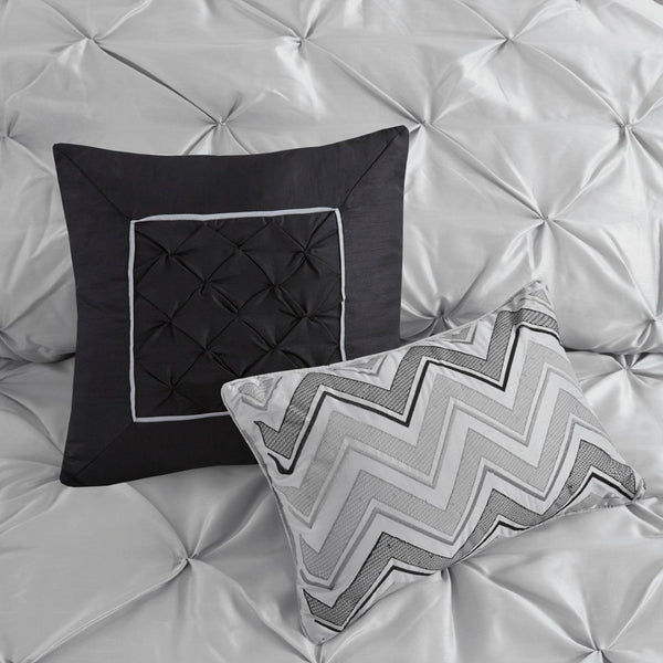 HomeRoots Set of Seven Gray Comforter and Sham Collection - Mid-Century Modern, Soft Polyester Bedding Set 679869