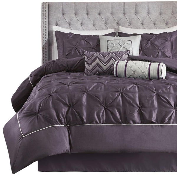 HomeRoots Set of Seven Plum King Comforter & Sham Ensemble - Luxurious Polyester Bedding for Summer Comfort 679871