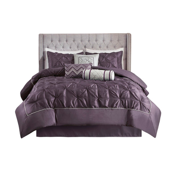 HomeRoots Set of Seven Plum King Comforter & Sham Ensemble - Luxurious Polyester Bedding for Summer Comfort 679871