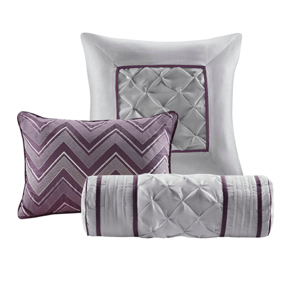 HomeRoots Set of Seven Plum Queen Bedding Ensemble - Luxe Comforter & Shams for Modern Bedroom Style 679872