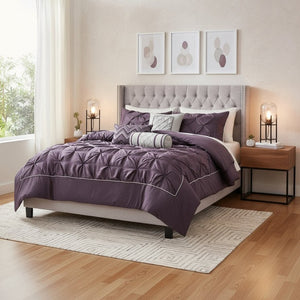 HomeRoots Set of Seven Plum Queen Bedding Ensemble - Luxe Comforter & Shams for Modern Bedroom Style 679872