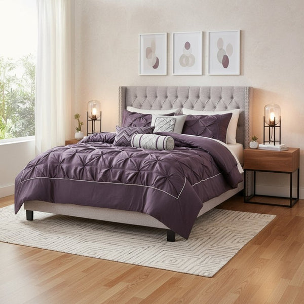 HomeRoots Set of Seven Plum Queen Bedding Ensemble - Luxe Comforter & Shams for Modern Bedroom Style 679872