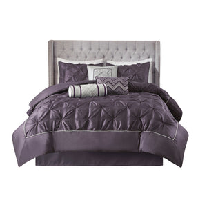HomeRoots Set of Seven Plum Queen Bedding Ensemble - Luxe Comforter & Shams for Modern Bedroom Style 679872