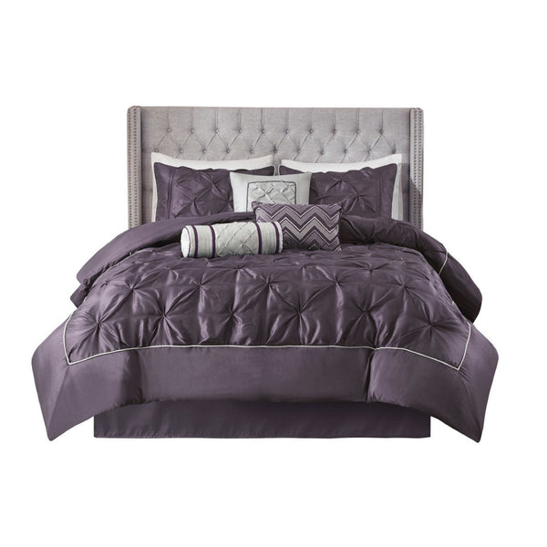 HomeRoots Set of Seven Plum Queen Bedding Ensemble - Luxe Comforter & Shams for Modern Bedroom Style 679872