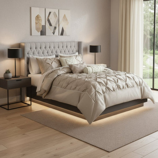 HomeRoots Set of Seven Taupe King Comforter and Shams - Luxurious 400 TC Polyester, Stylish Mid-Century Design 679873