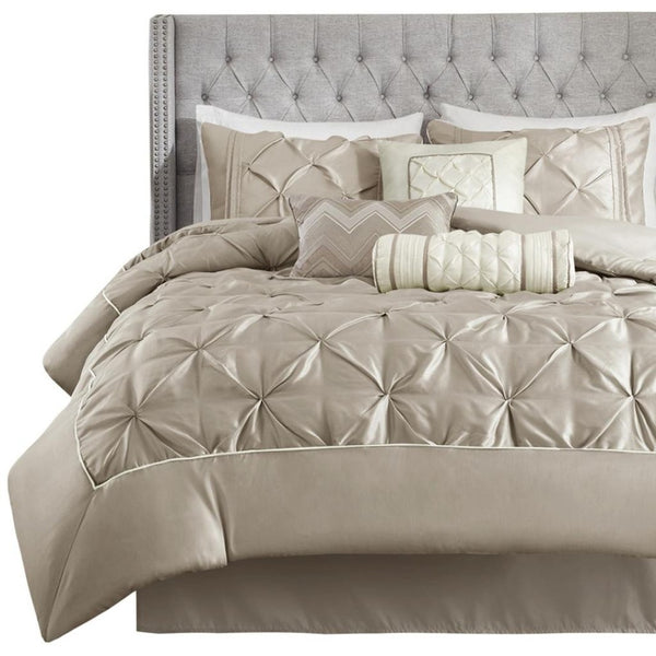 HomeRoots Set of Seven Taupe King Comforter and Shams - Luxurious 400 TC Polyester, Stylish Mid-Century Design 679873