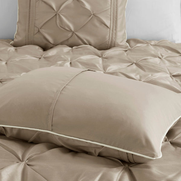 HomeRoots Set of Seven Taupe King Comforter and Shams - Luxurious 400 TC Polyester, Stylish Mid-Century Design 679873