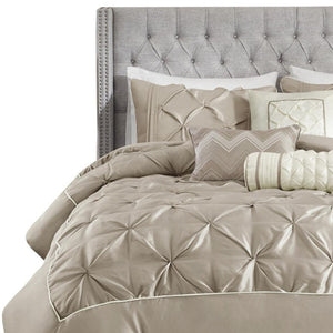 HomeRoots Set of Seven Taupe King Comforter and Shams - Luxurious 400 TC Polyester, Stylish Mid-Century Design 679873
