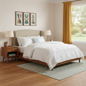 HomeRoots Set of Five White King Ring Stitch Bedding Set – Luxurious Comforter & Shams for Stylish Bedrooms 679875