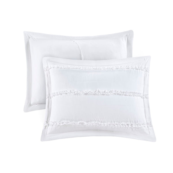HomeRoots Set of Five White King Ring Stitch Bedding Set – Luxurious Comforter & Shams for Stylish Bedrooms 679875