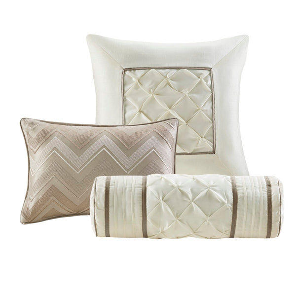 HomeRoots Set of Seven Taupe Queen Bedding Ensemble - Luxurious Comforter & Shams with Ring Stitch Design 679876